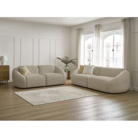 BOBOCHIC - Ensemble canapé droit fixe 3 + 2 places TINA tissu bouclette   Beige