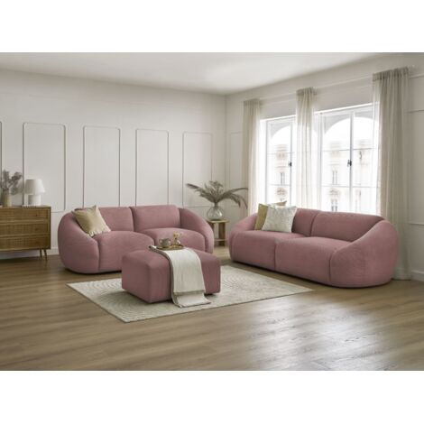 BOBOCHIC - Ensemble canapé droit fixe 3 + 2 places TINA velours côtelé avec pouf   Rose