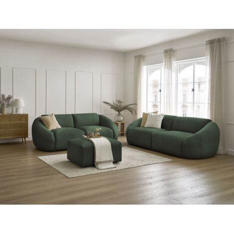 BOBOCHIC - Ensemble canapé droit fixe 3 + 2 places TINA velours côtelé avec pouf   Vert