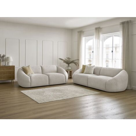 Bobochic – Ensemble canapé droit fixe 3 + 2 places TINA – Velours côtelé beige – Longueur 480cm – Largeur 105cm – Style moderne