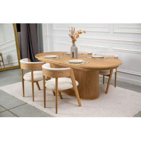 BOBOCHIC - Ensemble MALMOUSQUE avec table à manger extensible 210 à 270 cm + 6 chaises BASTIDE placage chêne massif   Marron clair