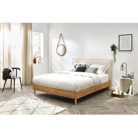 BOBOCHIC - Lit 180x200 cm CARA avec lattes massives pieds en bois naturel  180x200 Beige