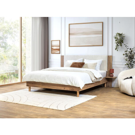 Bobochic – Lit adulte 160x200 cm – Structure en bois massif – Tête de lit en tissu 100% polyester – Sommier à lattes inclus – Style moderne