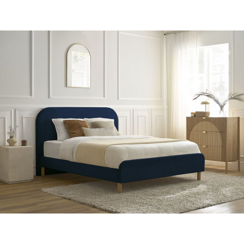 Bobochic - Lit cassiopee tissu velours avec lattes massives 160x200 Bleu foncé