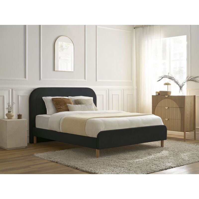 Bobochic - Lit cassiopee tissu velours avec lattes massives 180x200 Gris foncé