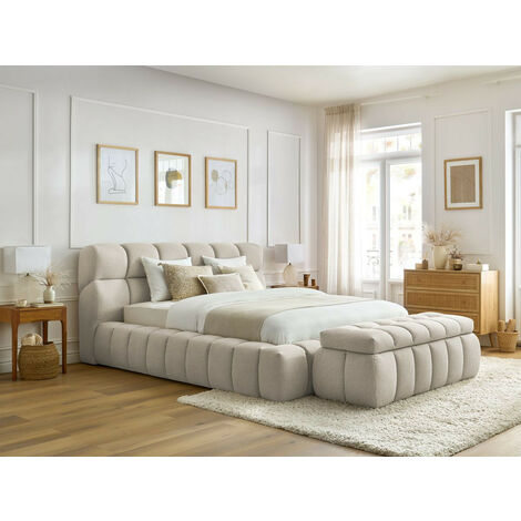 Bobochic – Lit coffre 180x200 avec rangement – Bout de lit 140 cm – Revêtement tissu moderne – Capacité coffre 604L – Hauteur 105 cm