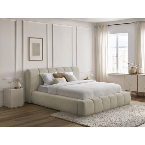 BOBOCHIC - Lit coffre DENALI tissu bouclette  180x200 Beige