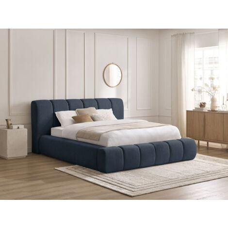 BOBOCHIC - Lit coffre DENALI tissu lisse  140x190 Bleu foncé