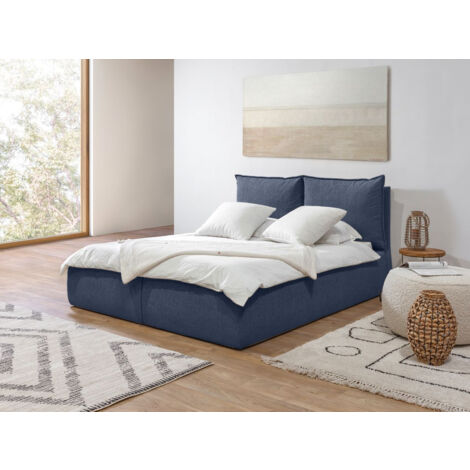 BOBOCHIC - Lit coffre GARANCE avec tête de lit effet oreiller  140x190 Bleu