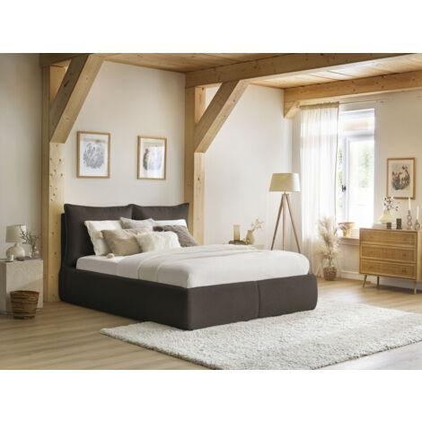 BOBOCHIC - Lit coffre GARANCE avec tête de lit effet oreiller tissu bouclette  160x200 Marron