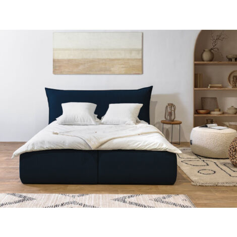 BOBOCHIC - Lit coffre JADE avec tête de lit effet oreiller  140x190 Bleu