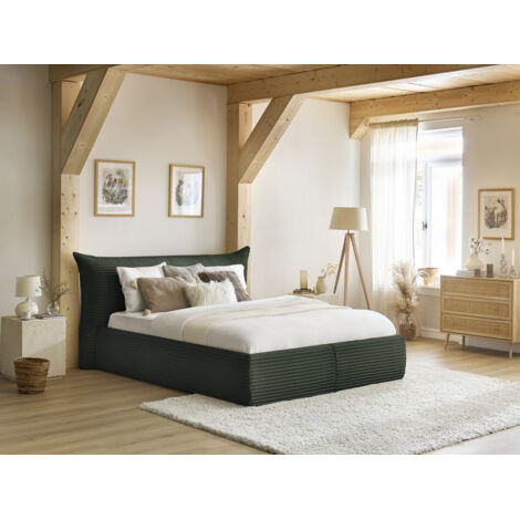 BOBOCHIC - Lit coffre JADE avec tête de lit effet oreiller gros côtelé doux  140x190 Vert