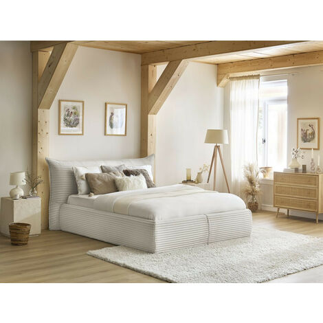 BOBOCHIC - Lit coffre JADE avec tête de lit effet oreiller gros côtelé doux 160x200 Beige