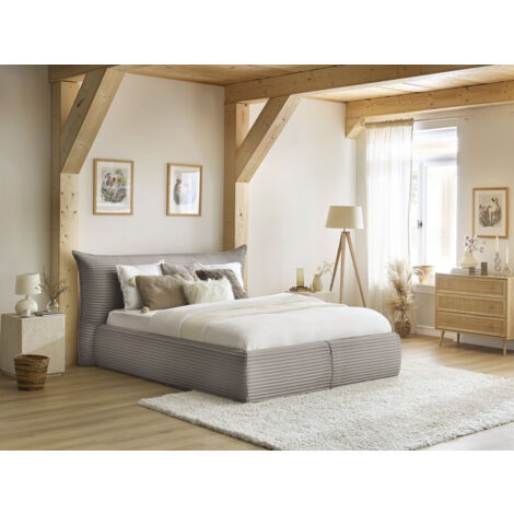 BOBOCHIC - Lit coffre JADE avec tête de lit effet oreiller gros côtelé doux  180x200 Taupe