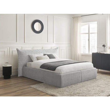 BOBOCHIC - Lit coffre JADE Edition Limitée avec tête de lit effet oreiller tissu graphique  180x200