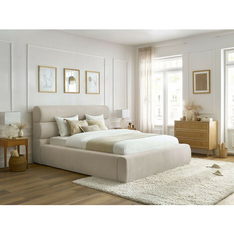 Bobochic – Lit coffre JAGNA 140x190 beige – Tissu 100% polyester – Hauteur totale 115 cm – Coffre de rangement intégré