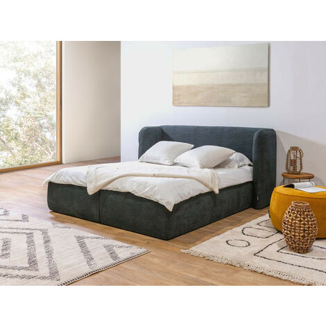 BOBOCHIC - Lit coffre LOUISE avec tête de lit rembourrée  140x190 Bleu foncé