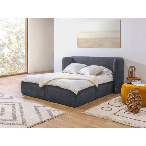 BOBOCHIC - Lit coffre LOUISE avec tête de lit rembourrée  140x190 Gris foncé