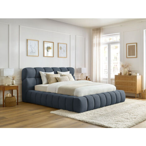 Bobochic – Lit coffre MONT-BLANC 180x200 cm – Tissu polyester bleu foncé – Capacité coffre 604 L – Hauteur totale 105 cm