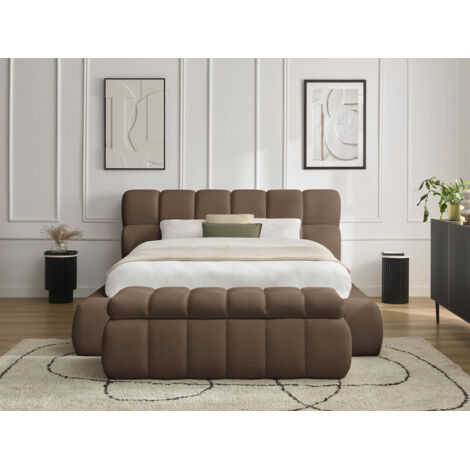 BOBOCHIC - Lit coffre MONT-BLANC + Bout de lit MONT-BLANC tissu mesh  140x190 + bout de lit 140 Marron