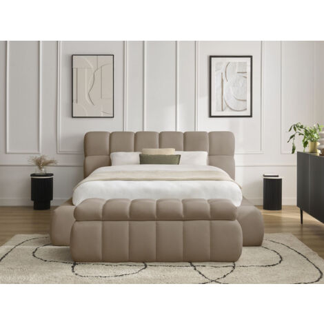 BOBOCHIC - Lit coffre MONT-BLANC + Bout de lit MONT-BLANC tissu mesh  160x200 + bout de lit 140 Taupe