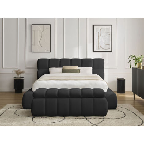BOBOCHIC - Lit coffre MONT-BLANC + Bout de lit MONT-BLANC tissu mesh  180x200 + bout de lit 140 Noir