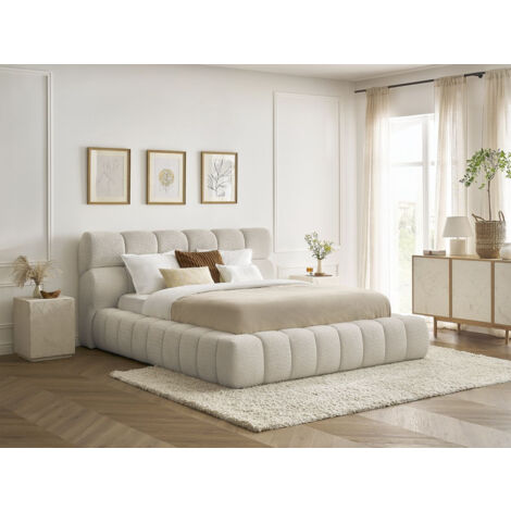 BOBOCHIC - Lit coffre MONT-BLANC tissu bouclette  180x200 Beige