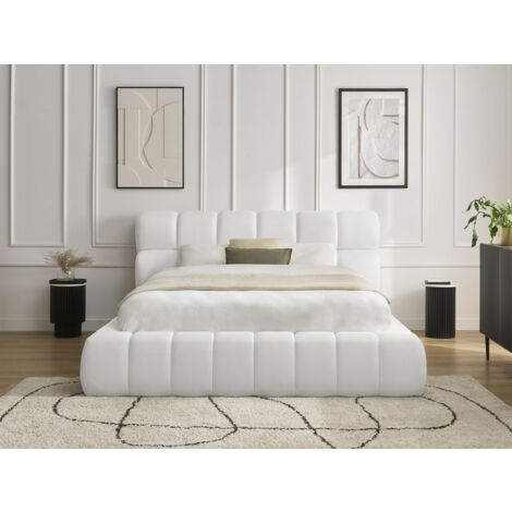 BOBOCHIC - Lit coffre MONT-BLANC tissu mesh 160x200 Blanc
