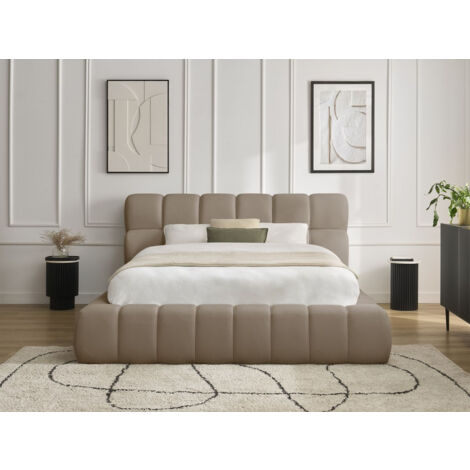 BOBOCHIC - Lit coffre MONT-BLANC tissu mesh  160x200 Taupe
