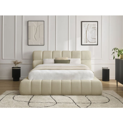 BOBOCHIC - Lit coffre MONT-BLANC tissu mesh  180x200 Beige