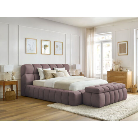 Bobochic – Lit coffre MONTBLANC 140x190 – Bout de lit 140 rose – Tissu 100% polyester – Bois et panneaux de particules – 2 places moderne
