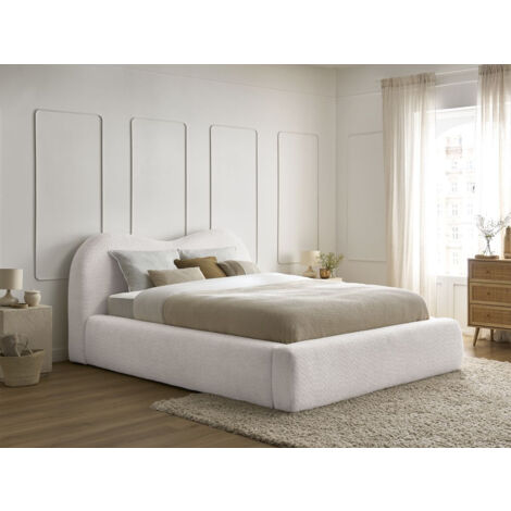 BOBOCHIC - Lit coffre ORLANE tissu bouclette  140x190 Blanc