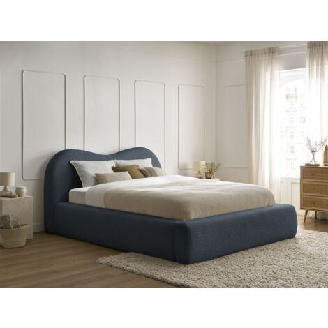 BOBOCHIC - Lit coffre ORLANE tissu bouclette  140x190 Bleu foncé