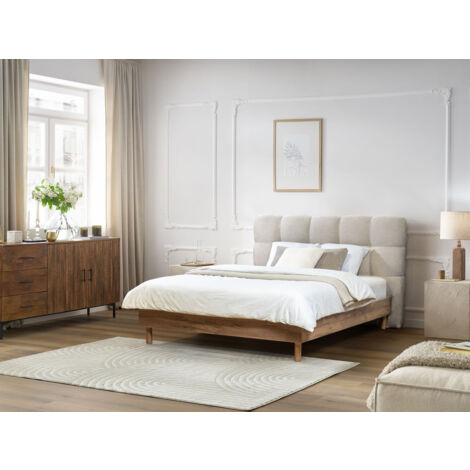 BOBOCHIC - Lit KUMO lattes massives pieds en bois naturel  160x200 Gris clair