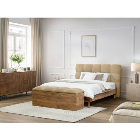 BOBOCHIC - Lit KUMO lattes massives pieds en bois naturel + Bout de lit KUMO  160x200 Beige