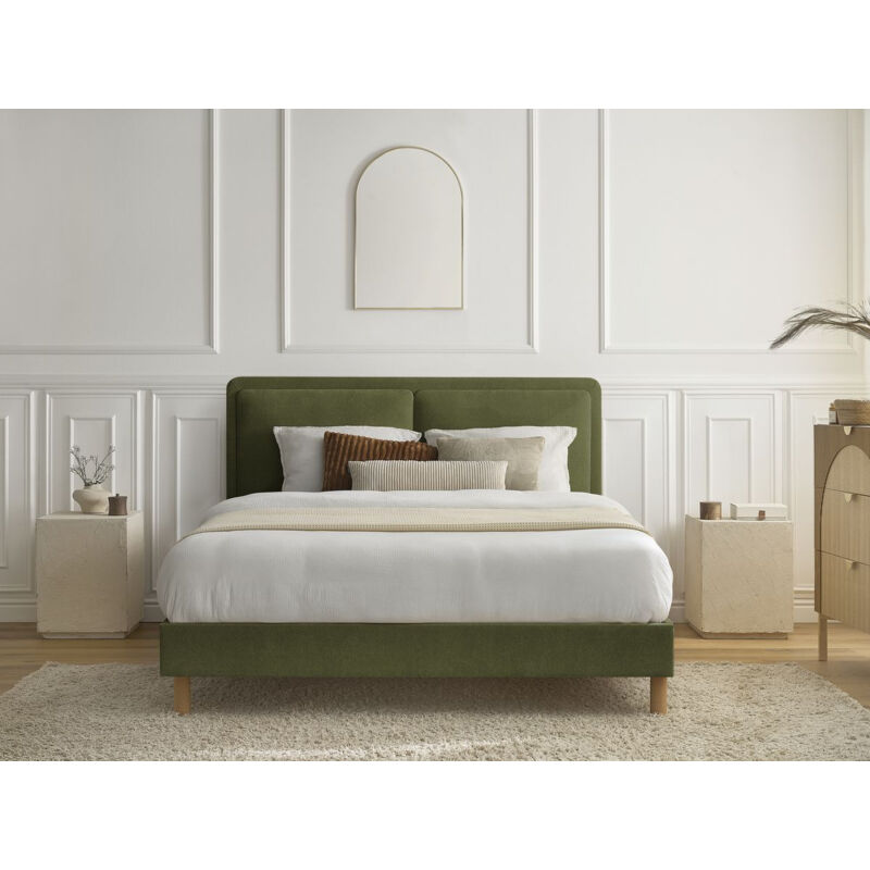Bobochic - Lit mara tissu texturé avec lattes massives 140x190 Vert