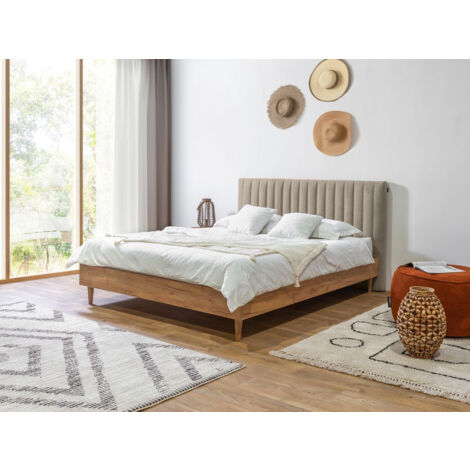 Bobochic – Lit OCEANE 140x190 cm – Lattes massives en peuplier – Tissu texturé moderne – Montage facile en 15 min – Pour 2 personnes