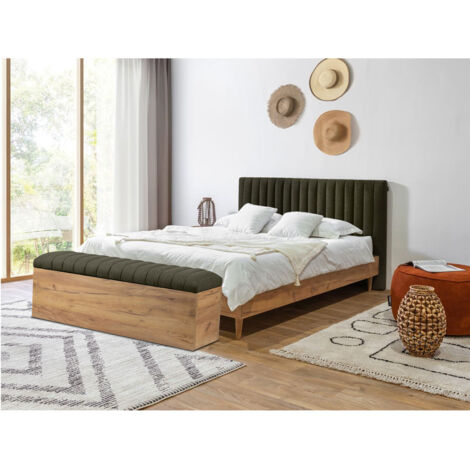 BOBOCHIC - Lit OCEANE avec lattes massives tissu texturé + Bout de lit OCEANE  140x190 Vert