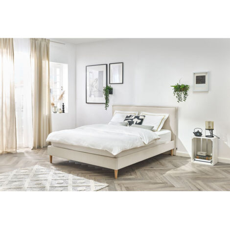 Bobochic – Lit SARY 140x190 cm – Structure en bois massif – Tissu polyester moderne – Sommier inclus – Montage facile en 15 min