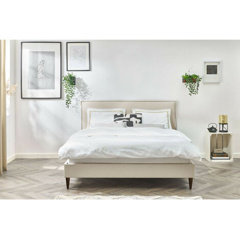 Bobochic – Lit Sary 160x200 cm avec lattes massives en bois wengé – Tissu polyester – Style contemporain – Hauteur pieds 15 cm