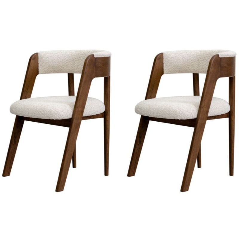 BOBOCHIC - Lot de 2 chaises BASTIDE placage chêne massif et tissu bouclette Marron foncé