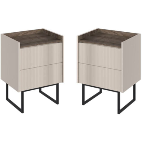 BOBOCHIC - Lot de 2 chevets LOUNA 2 tiroirs avec LED