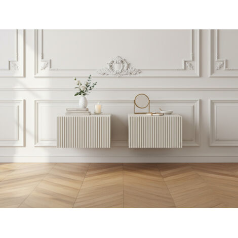 Bobochic – Lot de 2 chevets suspendus KASHA – 1 tiroir – Mélaminé – Fermeture soft close – Design moderne – Dimensions 46x45x25cm