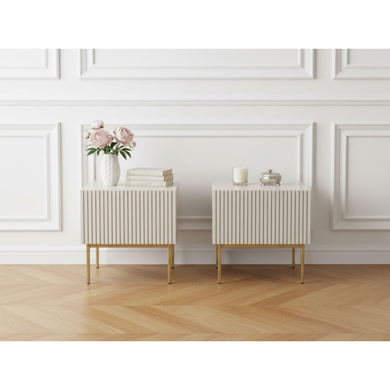 Lot de 2 chevets tiroir kasha pieds or Beige - Bobochic