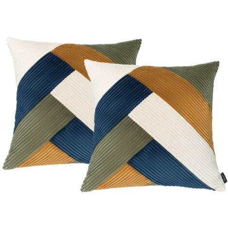 BOBOCHIC - Lot de 2 coussins patchwork réversibles LARA  45x45 Bleu