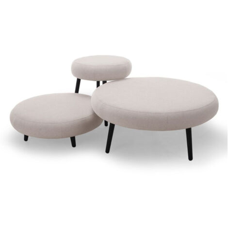 BOBOCHIC - Lot de 3 poufs EDEN tissu lisse   Beige