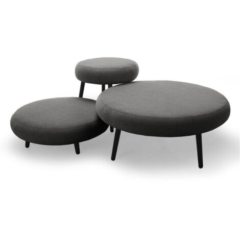 BOBOCHIC - Lot de 3 poufs EDEN tissu lisse   Gris foncé