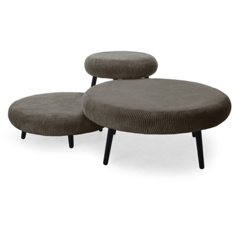 BOBOCHIC - Lot de 3 poufs EDEN tissu velours côtelé Marron