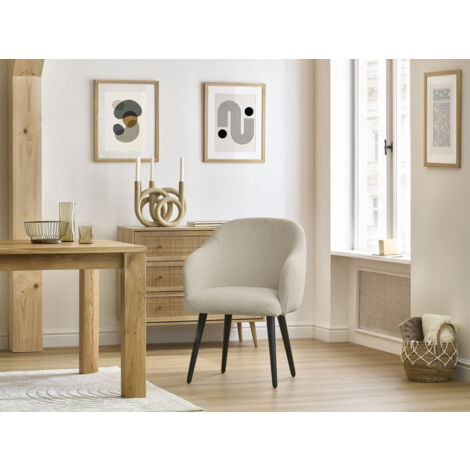 BOBOCHIC - Lot de chaises SOPHIE tissu bouclette et pieds scandinaves noirs   Beige et gris clair