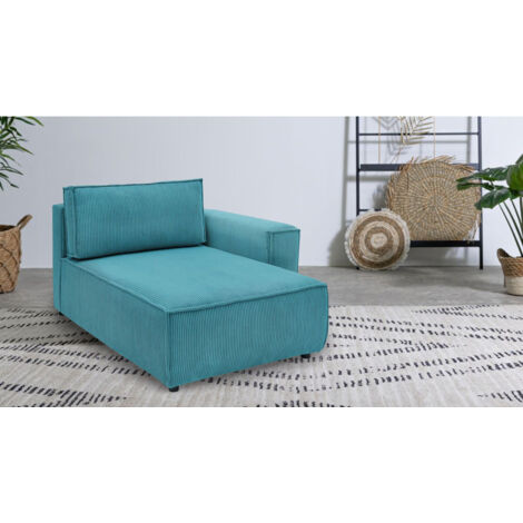 BOBOCHIC - Méridienne avec accoudoir pour canapé modulable NIHAD tissu velours côtelé Angle droit  Bleu clair